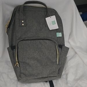 Gray and Gold Baby Bag with Structured Design